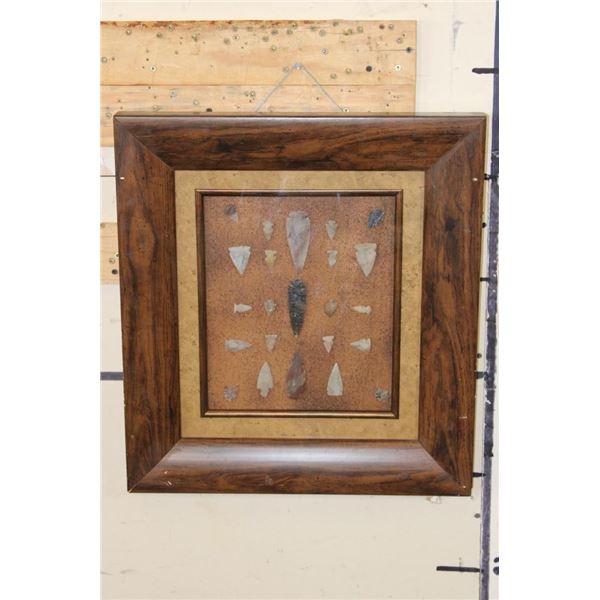 *Super Piece* Authentic Flint Arrow Points in a Wood and Glass Frame