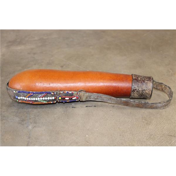 Antique Beaded MAASIA Milk Gourd Container with a Leather Strap