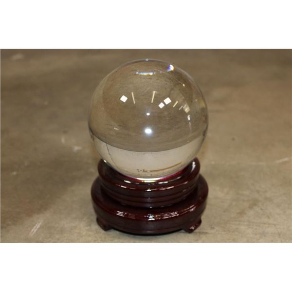 Glass "Crystal Ball" With a Wooden Stand