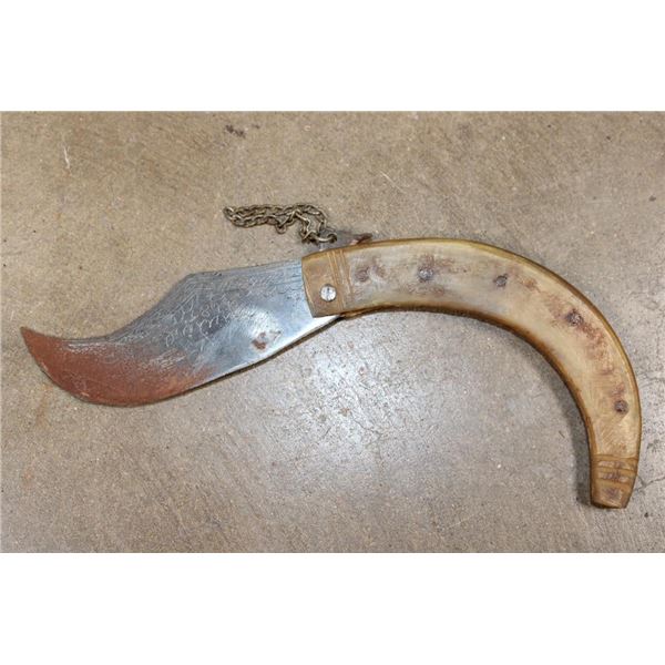 200 Year Old Antique KNIFE, Blade Etched "1826" with Writing in a Foreign Language