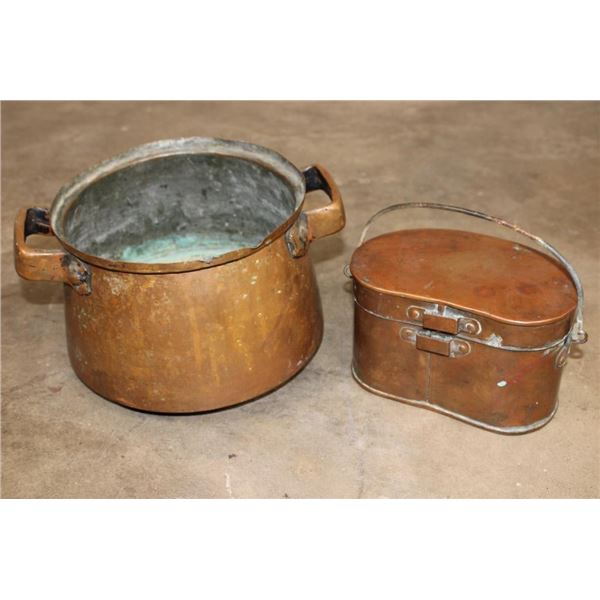 Antique Primitive Hammered COPPER Pot and A COPPER Container with a Lid (ONE$)