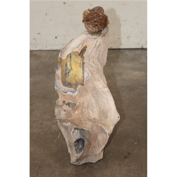 Big 141 lb PETRIFIED WOOD Slab with a Cut Base and DESERT ROSE GYPSUM on the Top