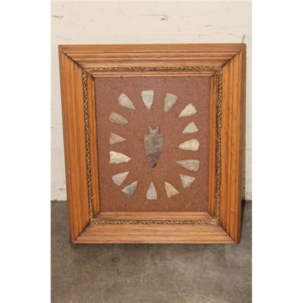 9 Prehistoric South Texas Bandera Willow Leaf Flint Spear Points or Preforms in a Glass and Wood