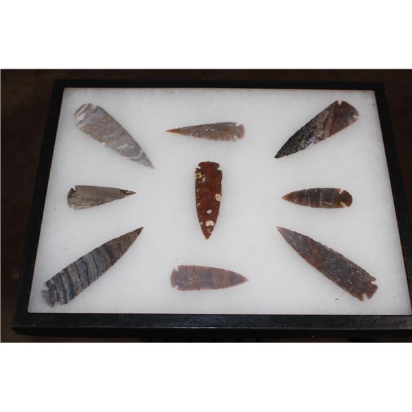 (9) Flint Spear Point ARROWHEADS in a Display Case (ONE$)