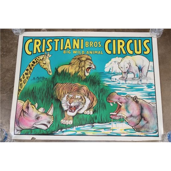 Original "Cristiani Bros. Circus" Advertisement from 1958 by Artist F.D. Freeland