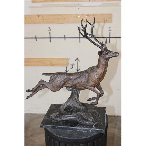 Big Jumping DEER Bronze Sculpture on a Marble Base, Weight 15 lbs