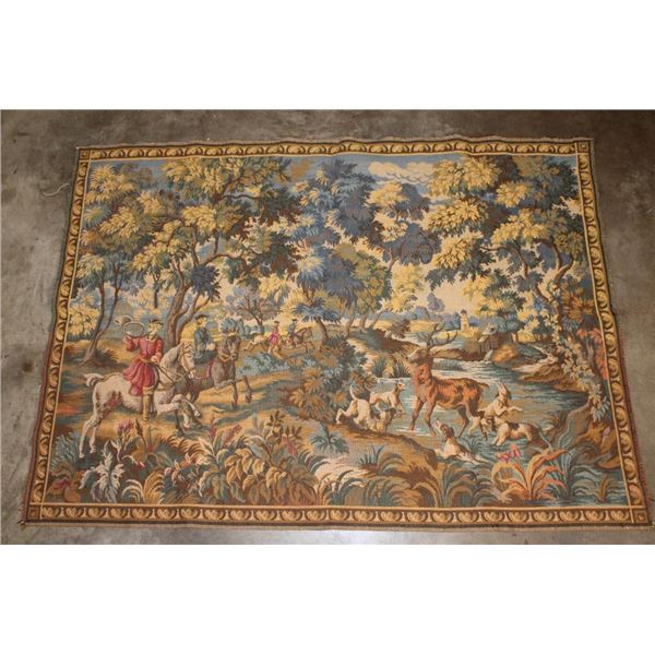 French Jacquard (Woven) Tapestry with Hunting Scene
