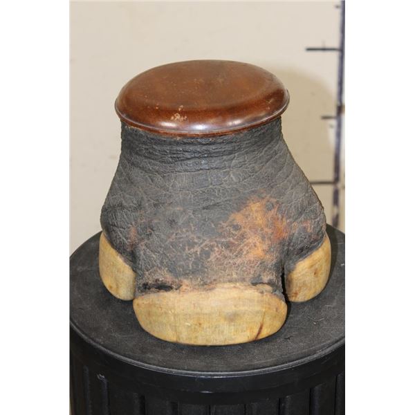 *TEXAS RESIDENTS ONLY* *Real Skin* RHINOCEROS Foot Canister with a Wooden Lid