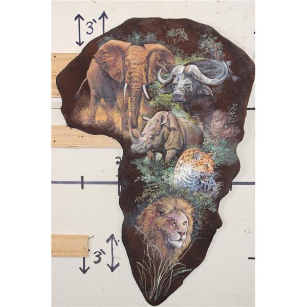Beautiful African "Big 5" Painting on a *Real Skin* ELEPHANT EAR by Jos Villabrille