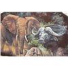 Image 3 : Beautiful African "Big 5" Painting on a *Real Skin* ELEPHANT EAR by Jos Villabrille