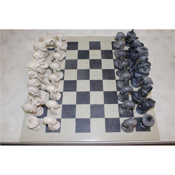 *Big* Hand-carved Soap Stone African CHESS BOARD Set with All 32 Pieces