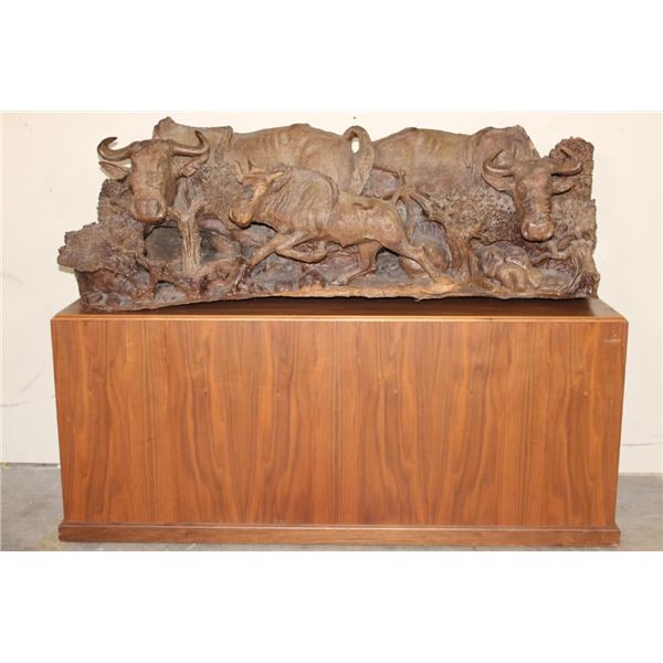 XL Original Hand-carved Leadwood Sculpture of a WILDEBEEST Family by African artist Robert Nzali