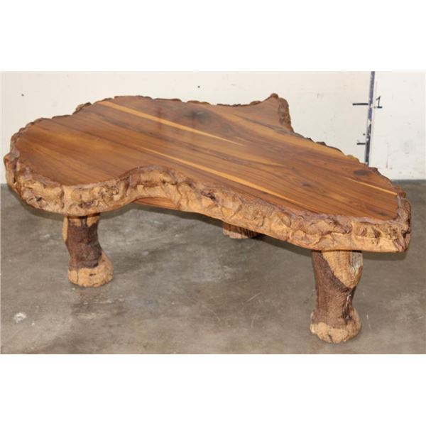 Hand-carved Shape of AFRICA Coffee Table with 3 Carved Elephant Foot Legs