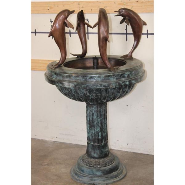 XL Bronze Garden Fountain with 4 DOLPHINS, Weight 113 lbs