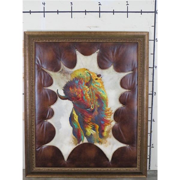 XXL Original Oil and Liquid Gold Leaf Painting ?Bison in Battle? by Sibley on Deer Skin Parchment