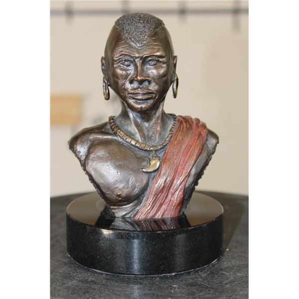 Original Bronze African Masai Bust on a Black Granite Base signed and numbered by Raj S. Paul