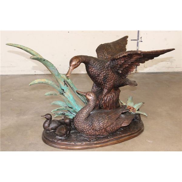 XXL DUCK Family Bronze Sculpture on a Marble Base, Weight 79 lbs