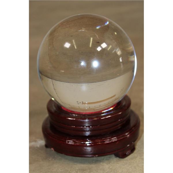Glass 5" Diameter "Crystal Ball" With a Custom Wooden Stand