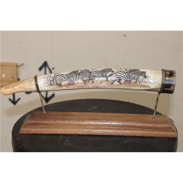 Scrimshawed HIPPOPOTAMUS Ivory Tusk by African artist Luciana Masina