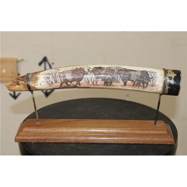Scrimshawed HIPPOPOTAMUS Ivory Tusk by African artist Luciana Masina
