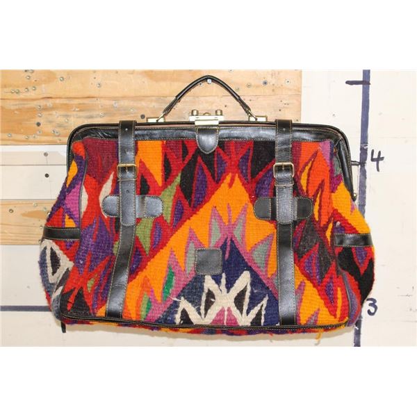 Mid Century Woven Anatolian CARPET BAG or DOCTOR'S BAG