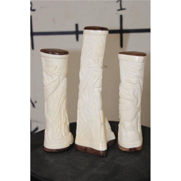 (3) Scrimshawed GIRAFFE BONE Salt or Pepper Shakers (ONE$)