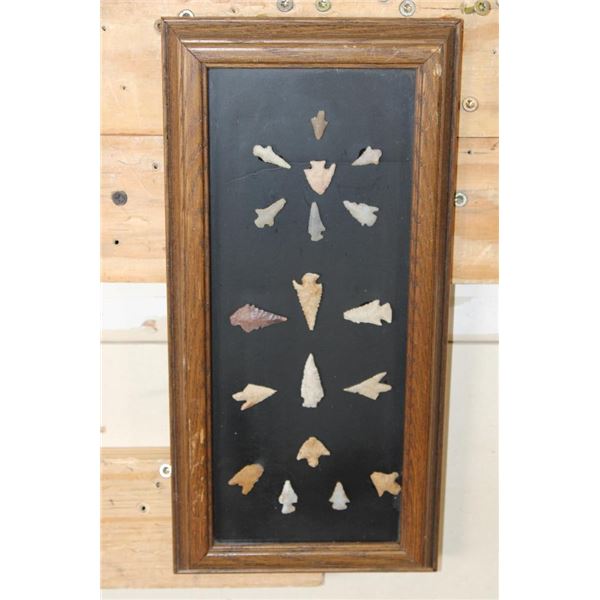17 Authentic Ancient Prehistoric Indian Flint Bird Point ARROWHEADS in a Glass and Wood Frame