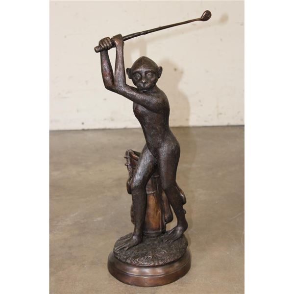 Big Golfing MONKEY Bronze Sculpture on a Bronze Base, Weight 11 lbs