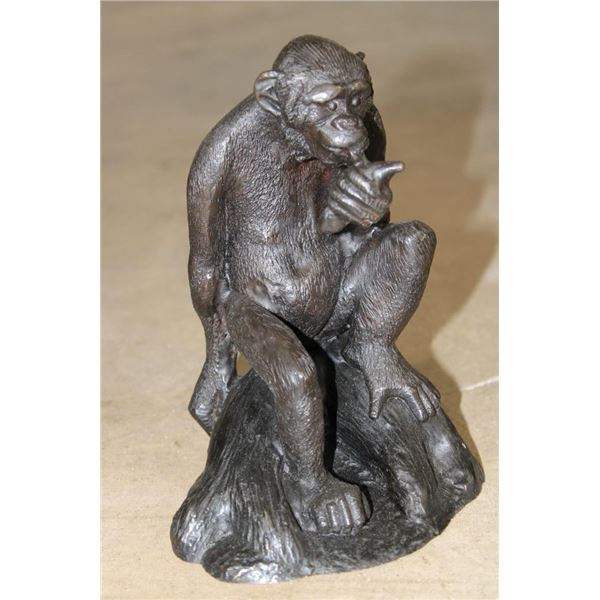 CHIMPANZEE with a Banana Bronze Sculpture, Weight 2 lbs