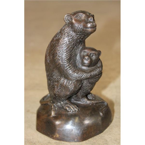 Small Monkey Mother with Her Baby Bronze Sculpture, Weight 1 lb