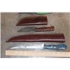 Image 2 : (5) Damascus Steel KNIVES with Leather Sheaths (ONE$)