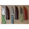 Image 3 : (5) Damascus Steel KNIVES with Leather Sheaths (ONE$)