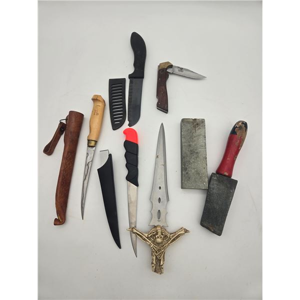 Assortment of knives and sharpening stones