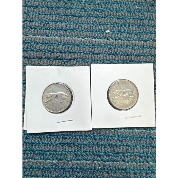 2 Silver 1967 Canadian centennial quarters