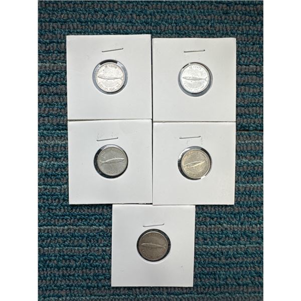 5 Silver 1967 Canadian centennial dimes