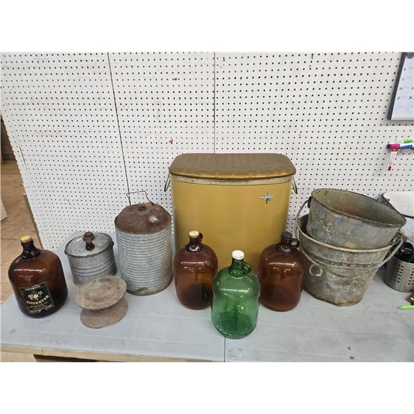 Large selection of glass and metal containers