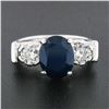 Image 2 : Vintage Platinum 4.95 ctw GIA Oval Dark Blue Sapphire w/ Old European Diamond Ri