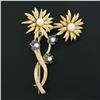 Image 4 : Vintage 18k Gold 0.30 ctw Sapphire Pearl Flower Burst Bundle Textured Brooch Pin