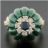 Image 2 : Vintage 18k Yellow Gold Carved Malachite w/ Diamond & Sapphire Statement Ring