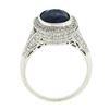 Image 8 : Estate Platinum GIA Oval Ceylon Bezel Sapphire Pave Diamond Halo Engagement Ring