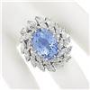 Image 3 : Platinum Handmade GIA Ceylon NO HEAT Oval Sapphire & Marquise Diamond Halo Ring