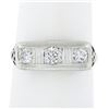 Image 1 : Antique Edwardian Platinum & 14K Gold 0.35 ctw Diamond Filigree 3 Stone Band Rin