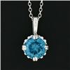 Image 4 : New 14k White Gold 1.5 ctw Round Vivid Blue Zircon Solitaire Fancy Pendant & Cha
