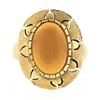 Image 4 : Vintage 14k Yellow Gold Oval Cabochon Jelly Opal Textured Open Work Platter Ring