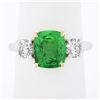 Image 2 : NEW Platinum 14k Gold 4.23 ctw GIA Cushion Tsavorite & Round Diamond Accents Rin