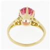 Image 7 : Antique Victorian 10k Gold GIA Lab Grown Old Round Pink Sapphire Solitaire Ring