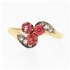 Image 4 : Antique Victorian 14k Gold GIA NO HEAT Pink Spinel Cluster & Diamond Bypass Ring