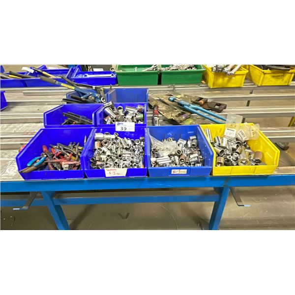 LARGE LOT OF ASSORTED SOCKETS, PLIERS, SAWS, LUG CRIMPER AND MORE