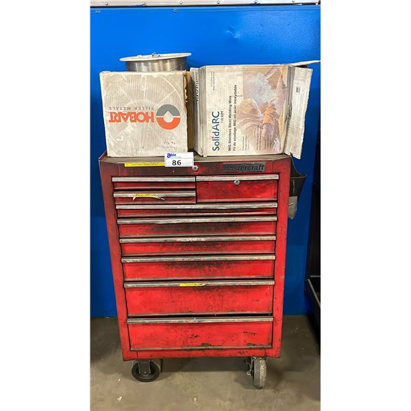 MASTERCRAFT 9 DRAWER ROLLING TOOLBOX WITH ASSORTED WELDING WIRE