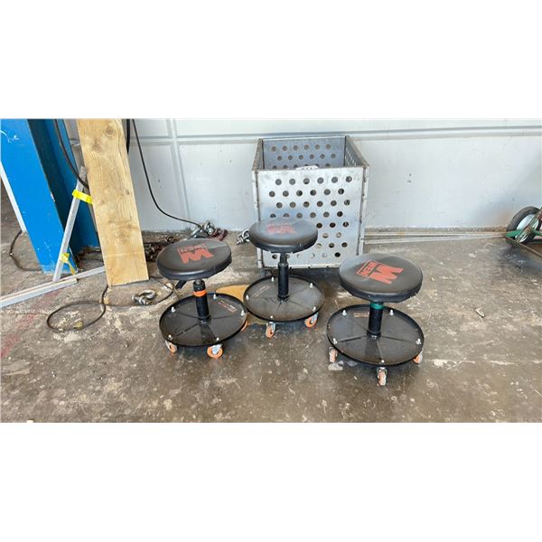 METAL ROLLING CART AND 3 WEN STOOLS